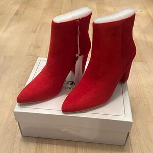 NIB Rollda Red Faux Suede Chunky High Heel Ankle Booties size 6